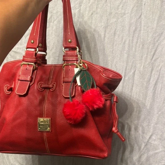 Dooney & Bourke Red Leather Tote with Gold AccentsEUC - Picture 3 of 16